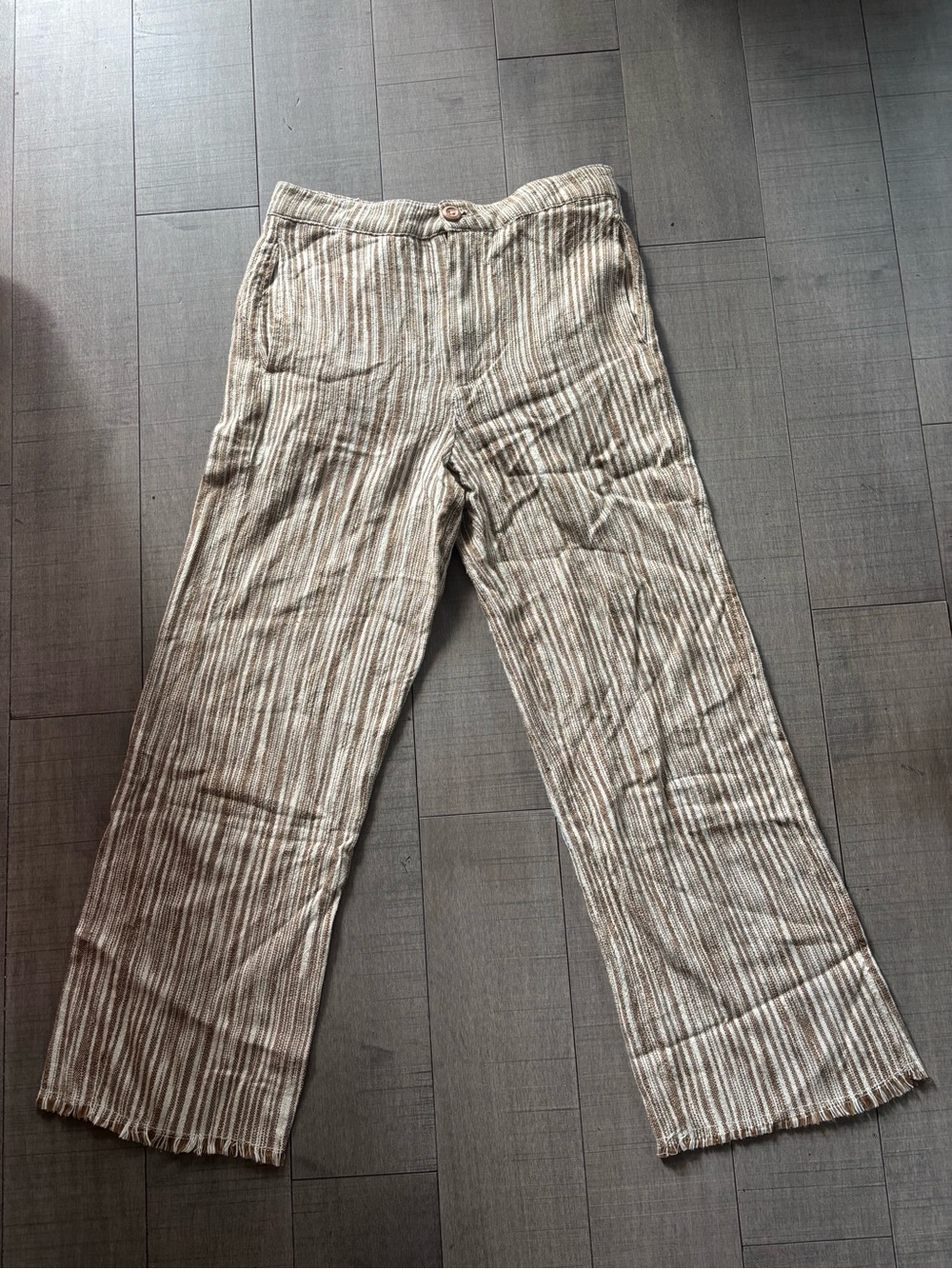 โญ๏ธ2/$20โญ๏ธFree People Marta Yarn Dye Trousers-Frayed Hem & Relaxed Fit